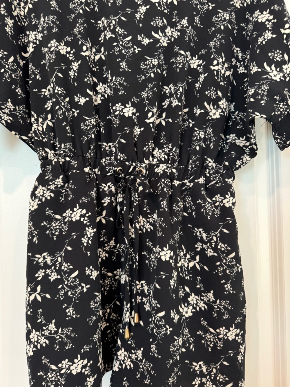 Black Floral Drawstring Romper - Picture 2 of 5